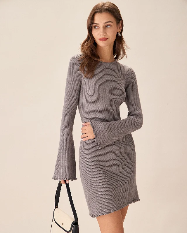 Sweaters used glow-Grey Boat Neck Sweater Mini Dress