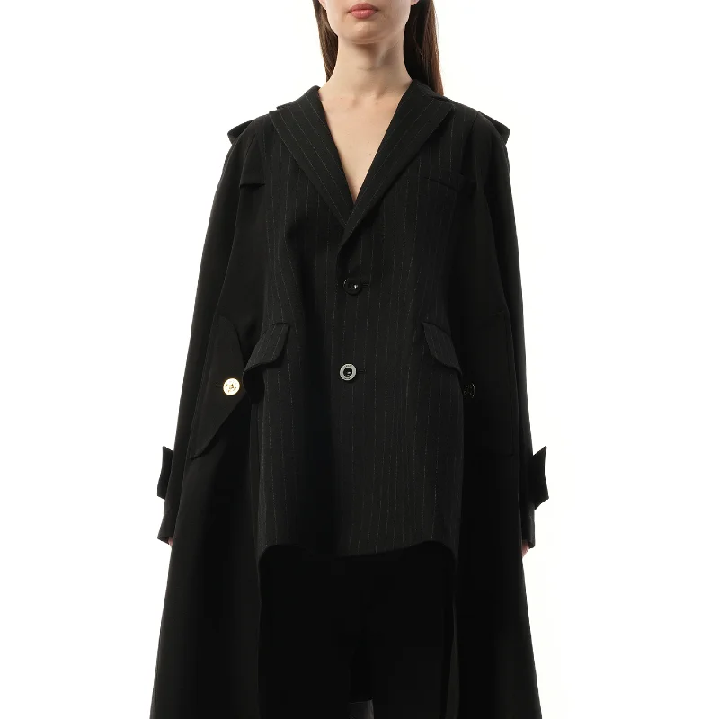 Jackets myth chic-Chalk Stripe x Double-Faced Silk Cotton Jacket in Black