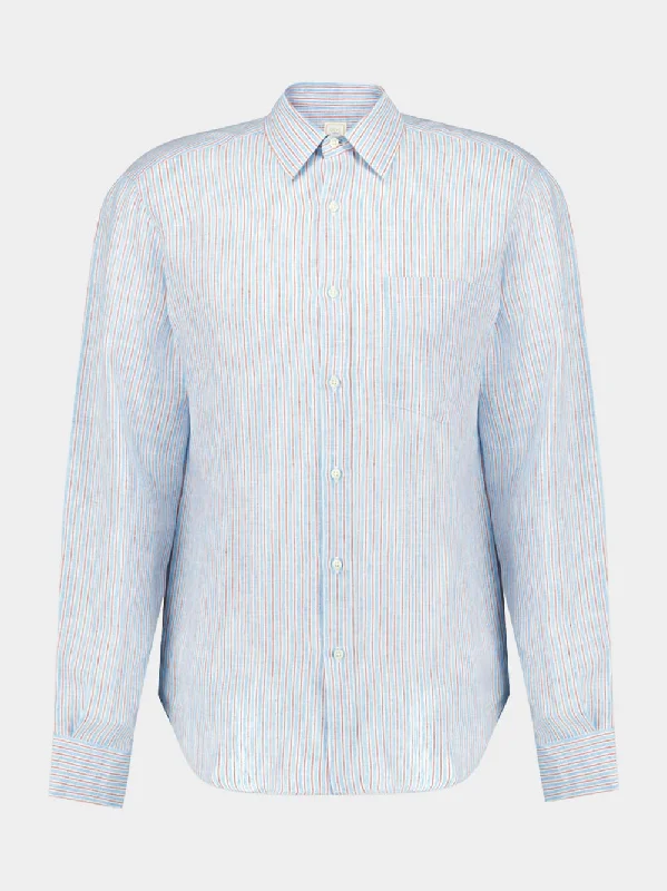 Women's clothing charity-Striped Blue Linen Shirt