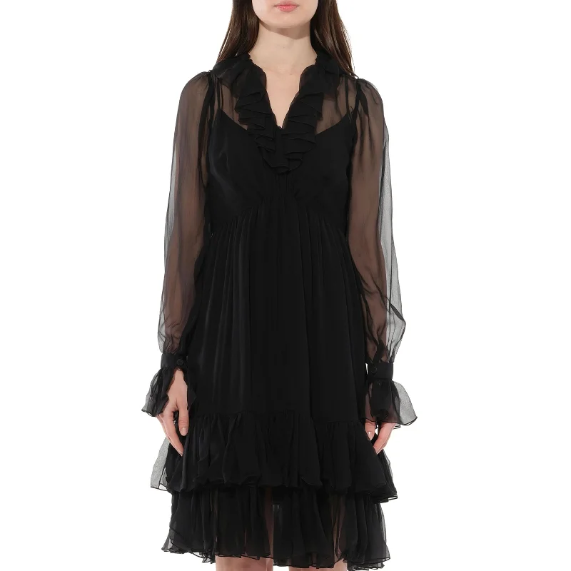 Green chiffon dresses-Long Sleeve Dress in Black