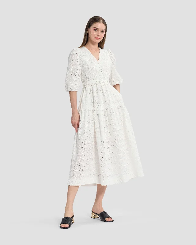 Shift light dresses-Belted Broderie Anglaise Midi Dress