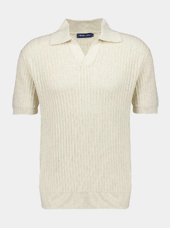 Women's clothing anniversary-Ivory Chain Stitch Knit Polo