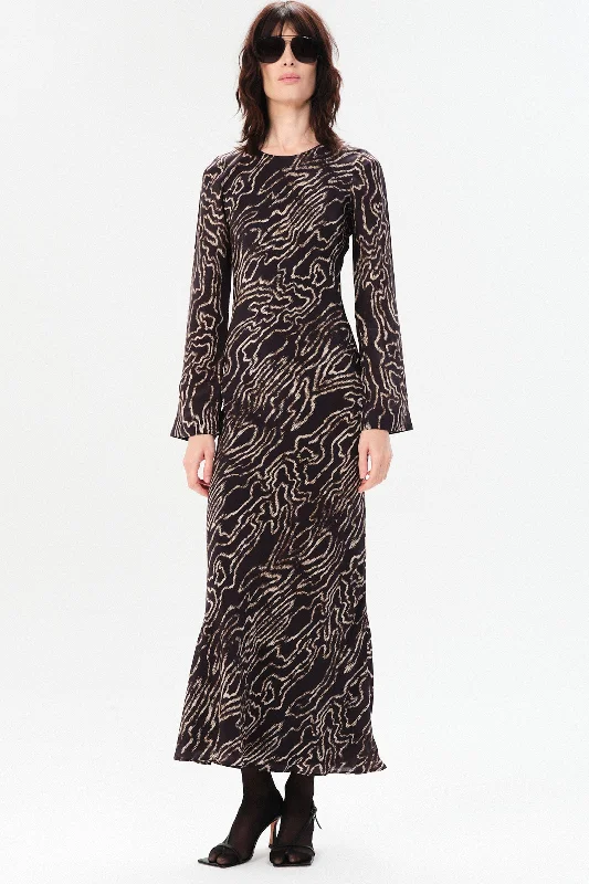 Amethyst mystic dresses-Maria Cher Alverez Sara Midi Dress in Dark Brown