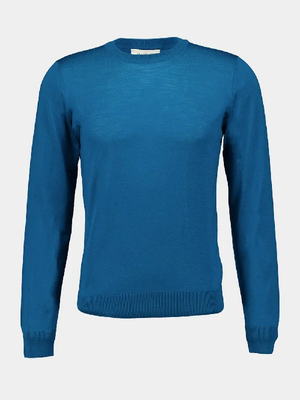 Women's clothing aesthetic-Blue Lightweight Merino Wool Crewneck