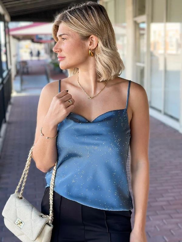 Galactic Tops-Shimmery Chic Cami Top - Dusty Blue