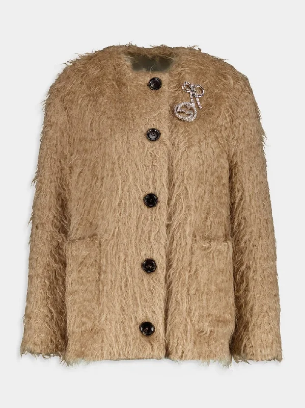 Women's clothing hot items-Mohair Brown Coat