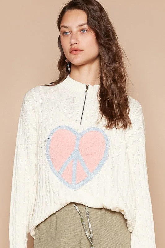 Sweaters spotlight find-POL Cable-Knit Peace Patch Dropped Shoulder Sweater