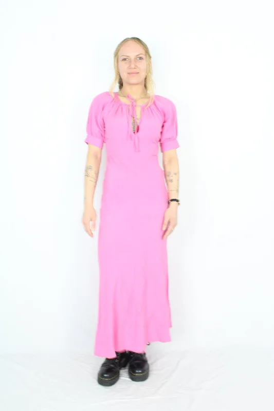 Exotic snake print dresses-Ruby - Pink Linen Dress