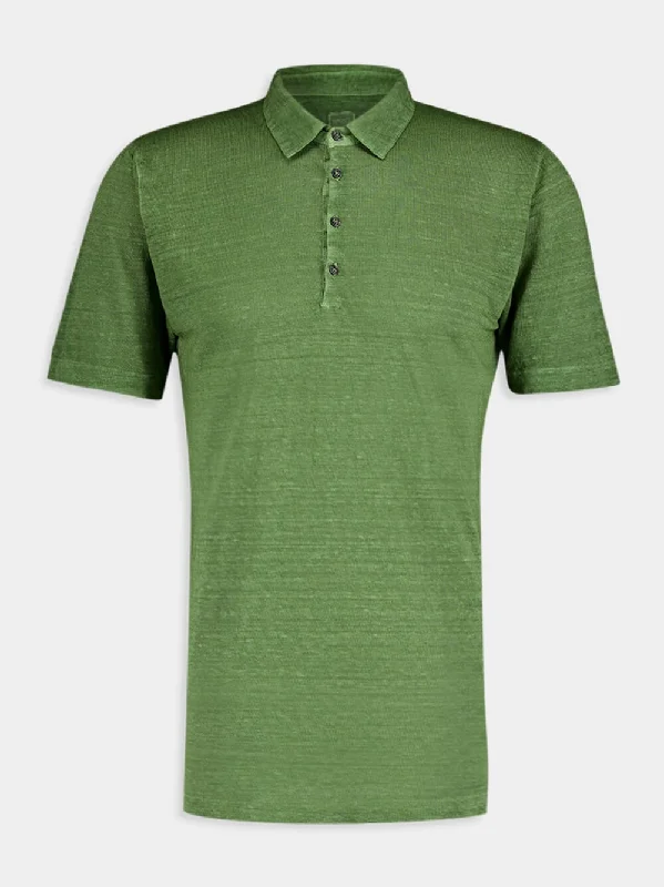 Women's clothing self-love-Green Linen Polo Shirt