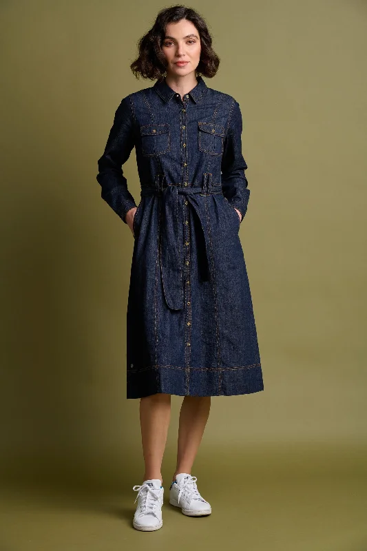 Lace overlay dresses-Frances Denim Midi Shirt Dress