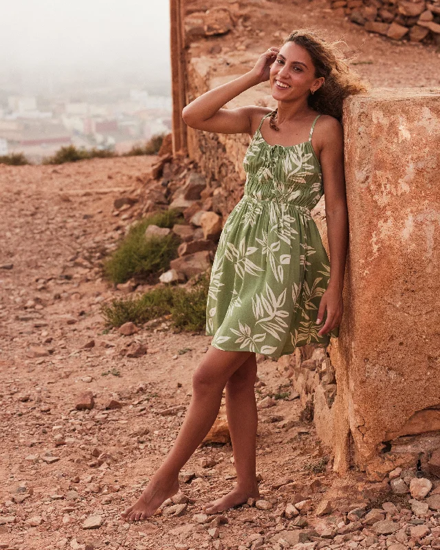 Boho chic dresses-La Vida Mini Dress - Oil Green Leavin