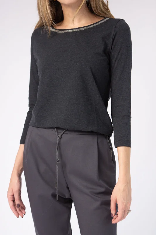 Singer Tops-Embellished Top in Carbon Grey