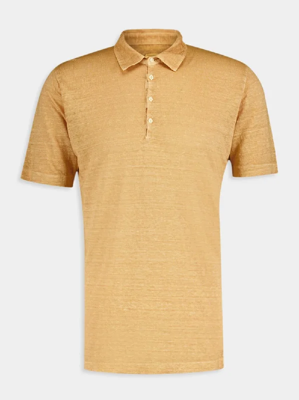 Women's clothing flattering-Ochre Linen Polo Shirt