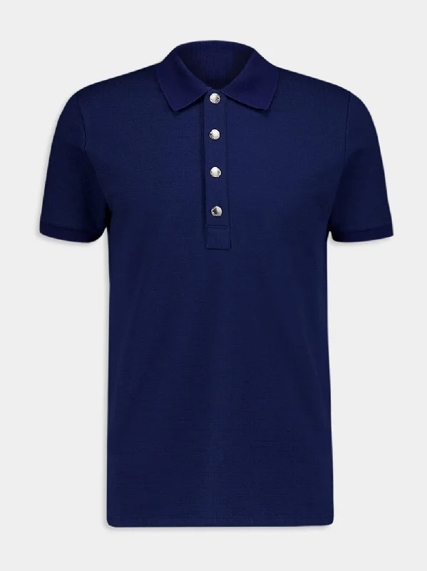 Women's clothing cost-effective-Classic Piqué Blue Polo Shirt