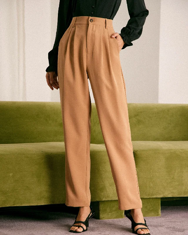 Bottoms with hooks-The Khaki High Waisted Pleated Tapered Pants