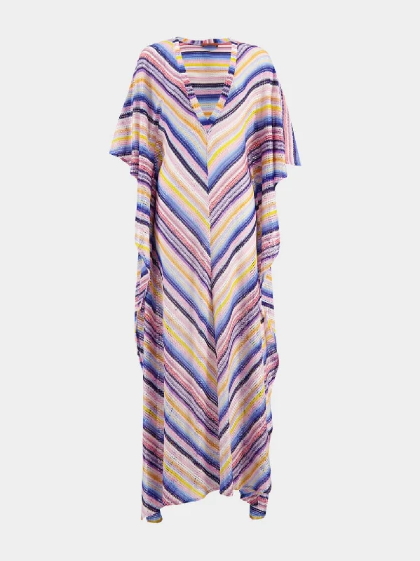 Women's clothing under $50-Striped Crochet Long Kaftan