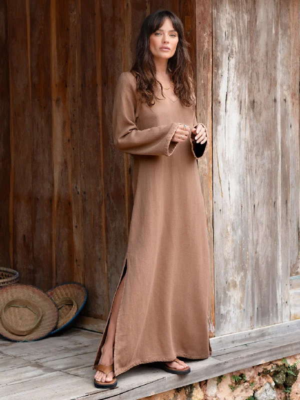 Champagne elegant dresses-Cielo Ramie Dress Desert Sand