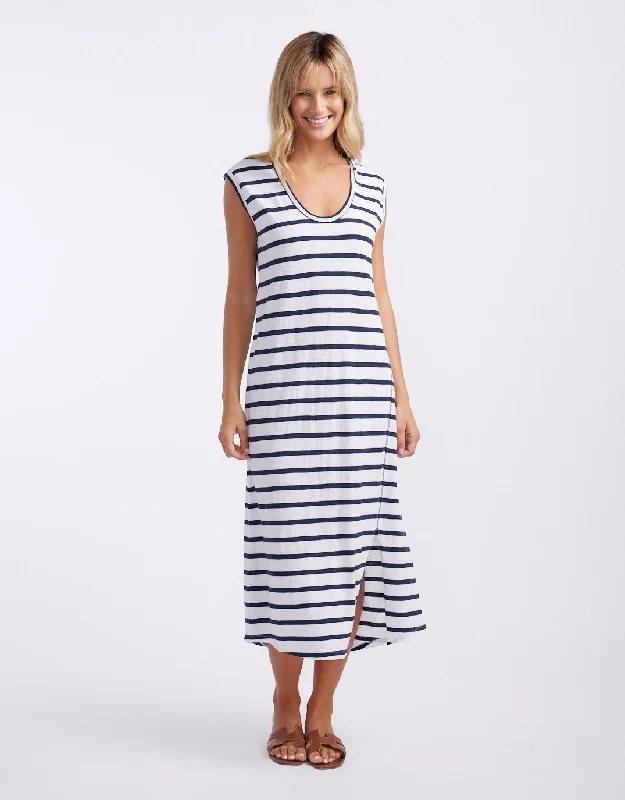 Nighttime shine dresses-Cali Tank Dress - White/Navy Stripe