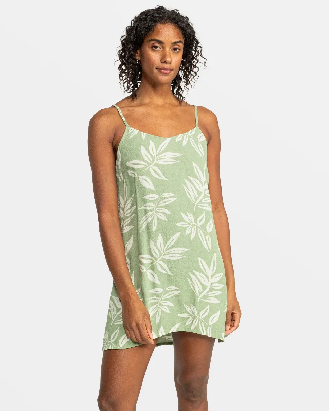 Green silk dresses-Shine A Light Mini Dress - Oil Green Leavin