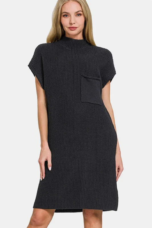 Sweaters pain-free-Zenana Mock Neck Short Sleeve Sweater Dress