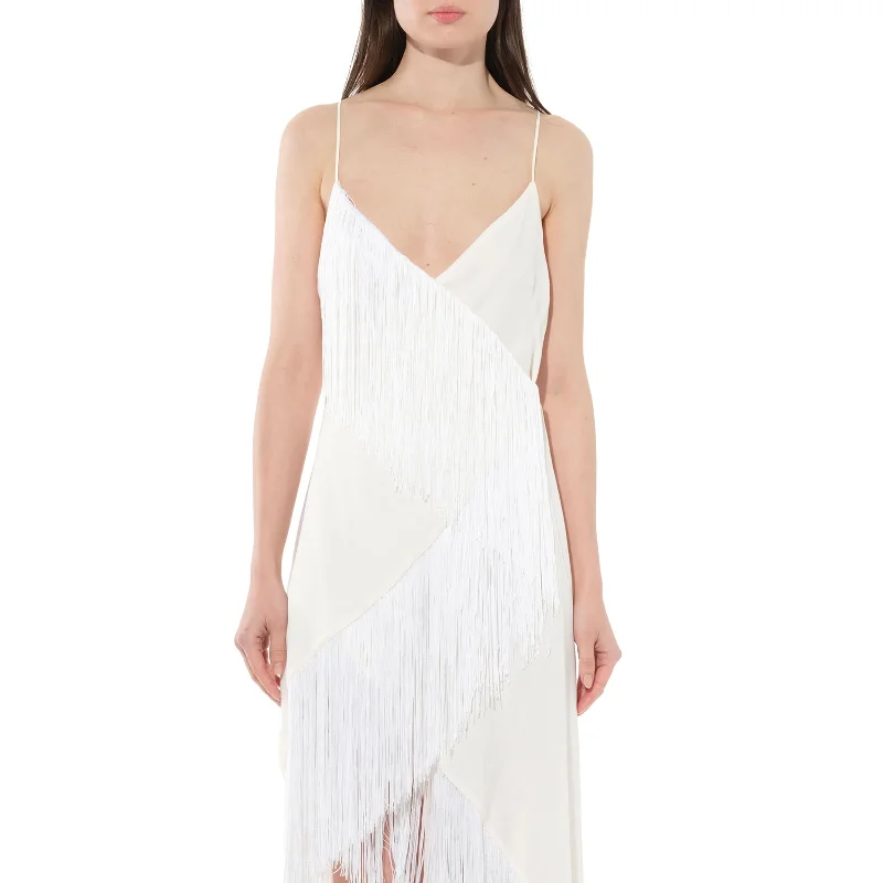 Blush rose dresses-Fringes Dress in White