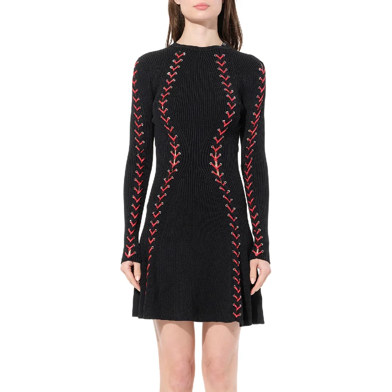 Striped chic dresses-Knit Dress in Black/Red