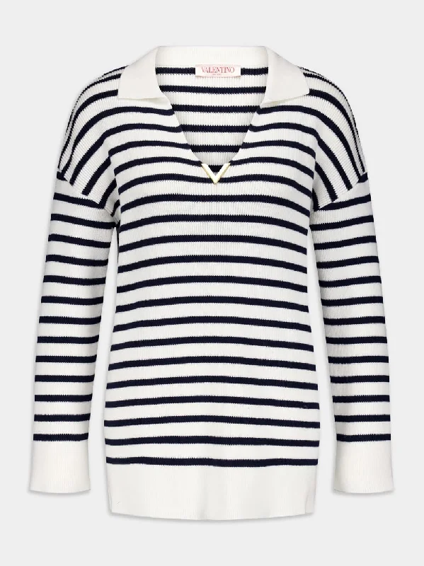 Women's clothing solid colors-Striped Cotton Jumper