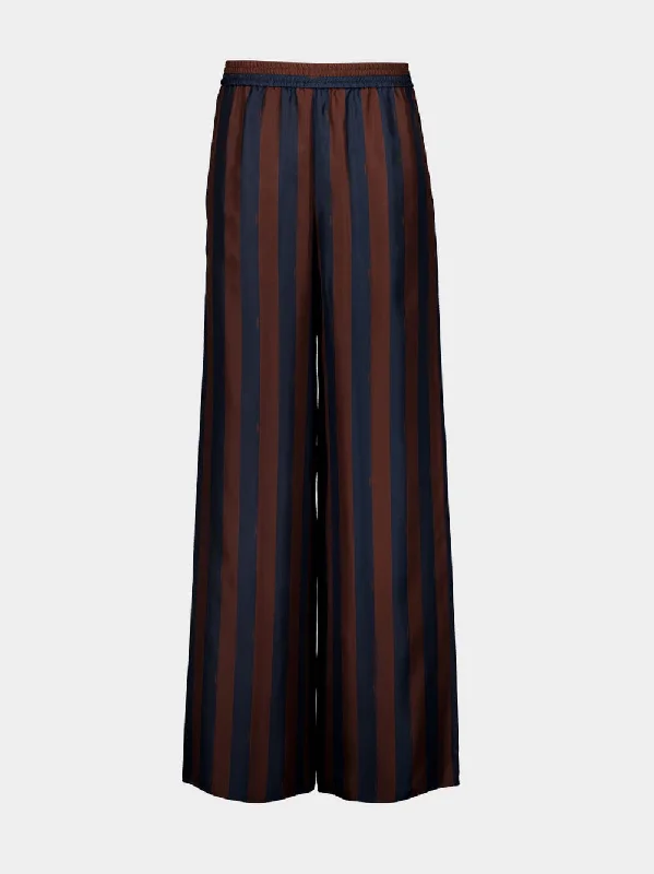 Women's clothing celebration-Pequin Stripes Silk Wide-Leg Trousers