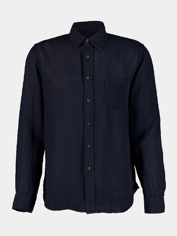 Women's clothing birthday-Regular Fit Navy Linen Shirt