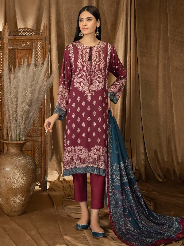 Women's clothing silk dresses-3 Piece Linen Suit-Printed (Unstitched)