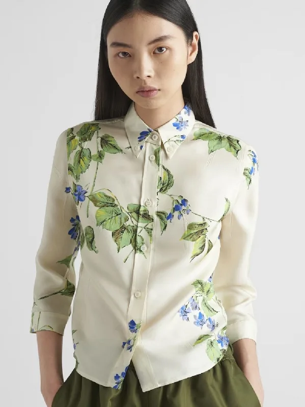 Women's clothing cozy-Floral Silk Twill Shirt