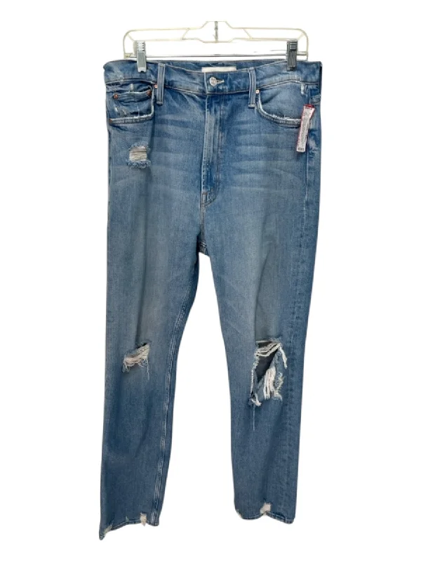 Bottoms with high tops-Mother Superior Size 33 Light Wash Cotton Denim Whiskering Zip & Button Jeans