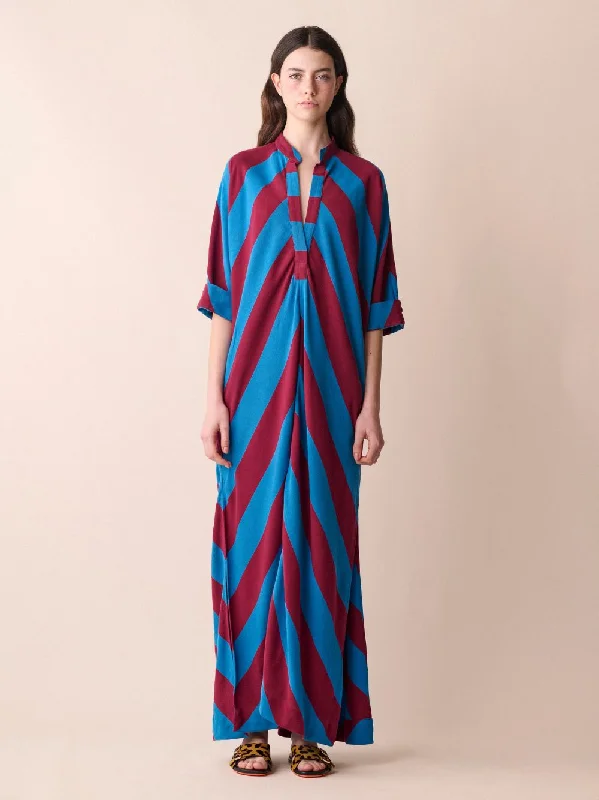 Women's clothing work uniform-x Marrakshi Morion Blue Striped Kaftan