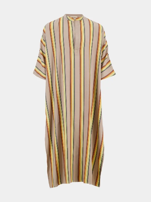 Women's clothing vintage finds-Sunrise Stripe Linen Kaftan