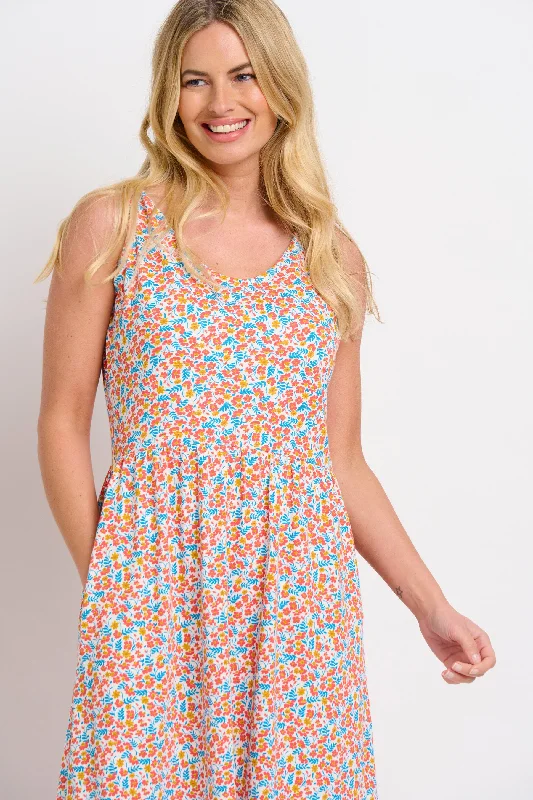 Electric neon dresses-Whimsical Floral Sleeveless Dress