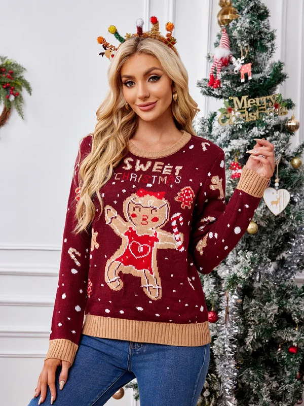 Sweaters vegan choice-Gingerbread Round Neck Long Sleeve Sweater