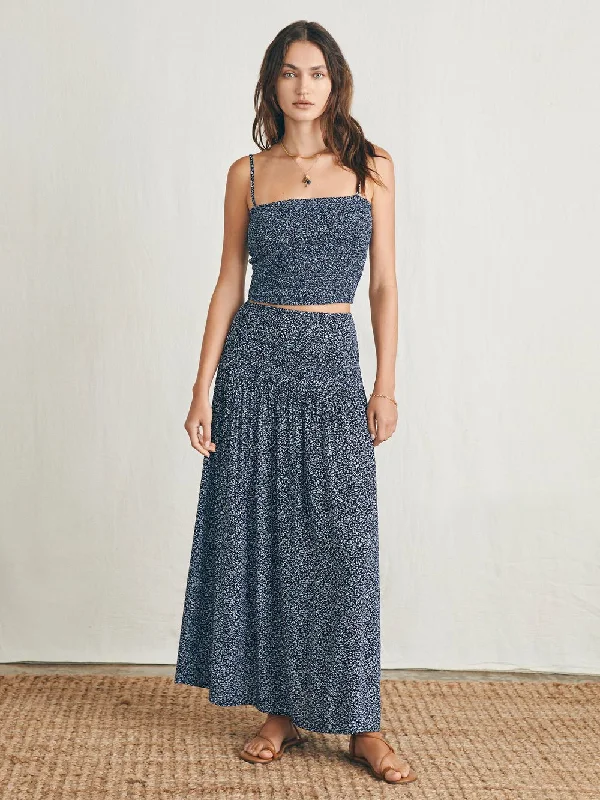 Shiny satin dresses-Faherty Alisee Skirt / Navy Riverton Ditsy