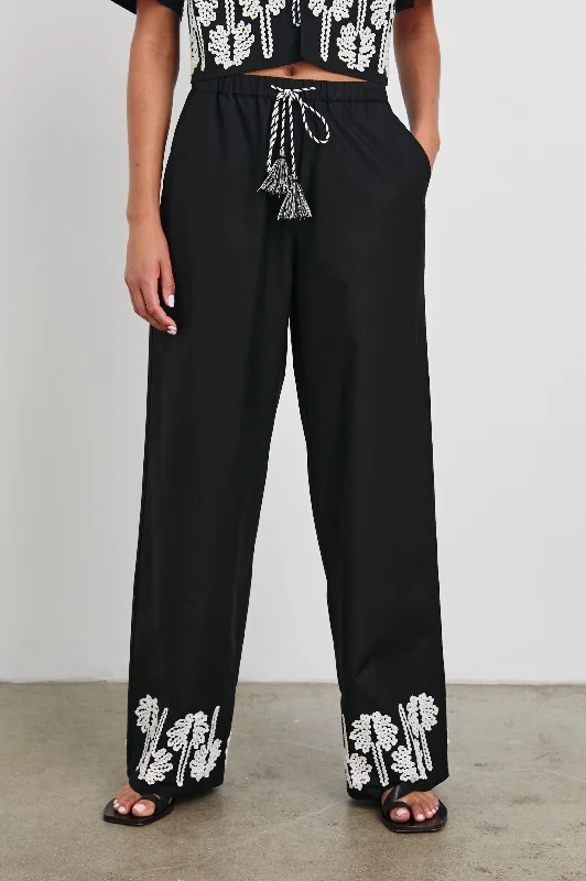 Bottoms with gothic-EMMIE PANT - BLACK IVORY PALM TREES