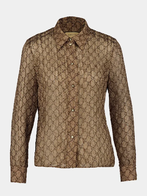 Women's clothing essentials-GG Damier Silk Shirt