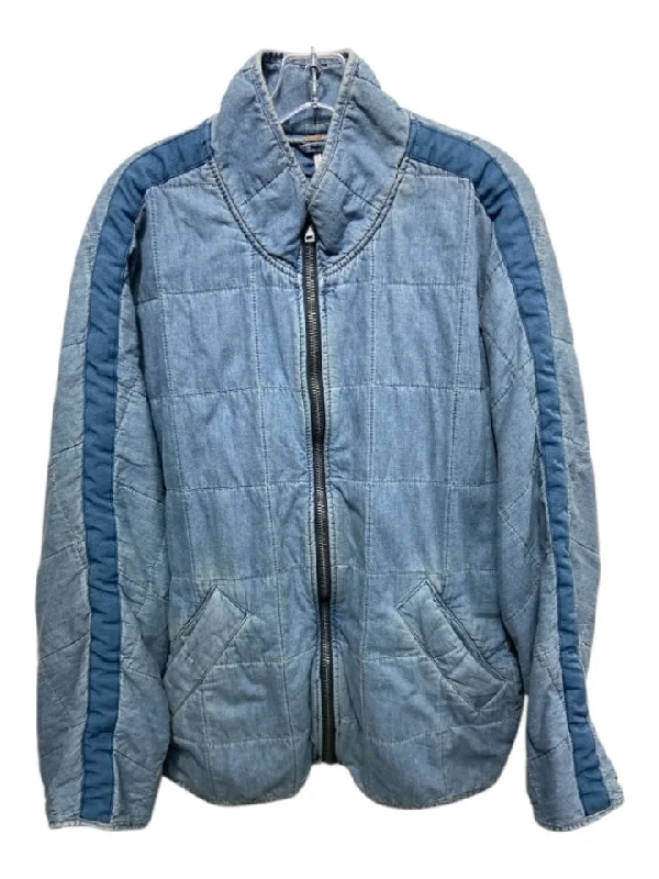 Jackets gift box-Free People Size M Medium Wash Cotton Denim Quilted Zip Pockets Jacket