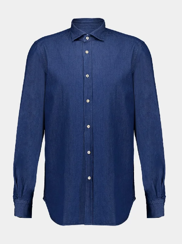 Women's clothing splurge-Blue Cotton Button-Up Shirt