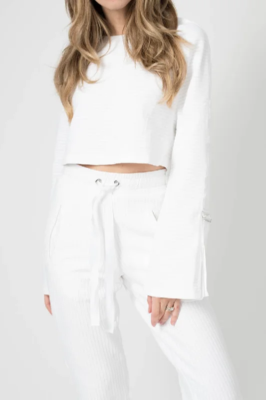 Love Tops-Ripple Jersey Utilitarian Top in White