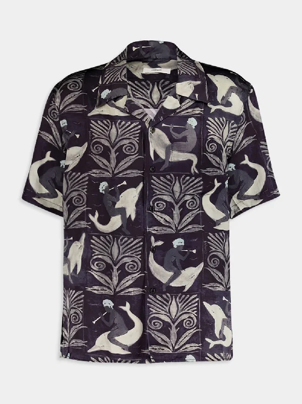 Women's clothing minimalist-Fresco Tile Print Camp Shirt