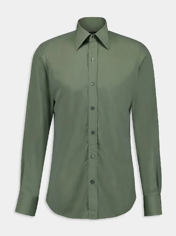 Women's clothing turtleneck-Olive Silk Slim Fit Shirt