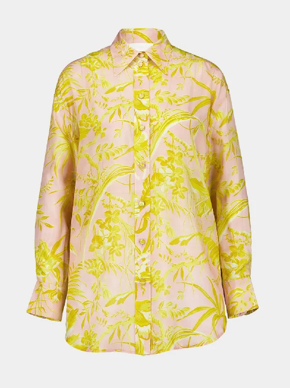 Women's clothing suburban-Floral-Print Silk Shirt