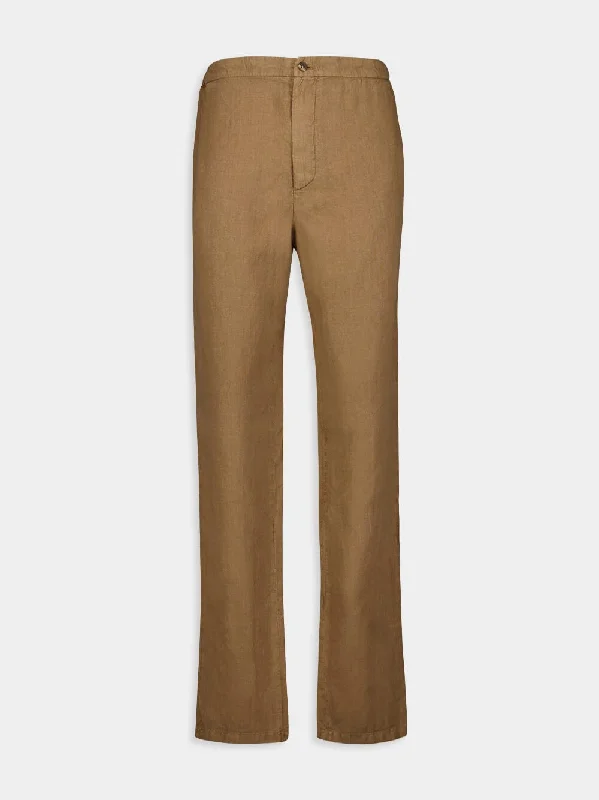 Women's clothing retro looks-Sand Tailored Linen Trousers