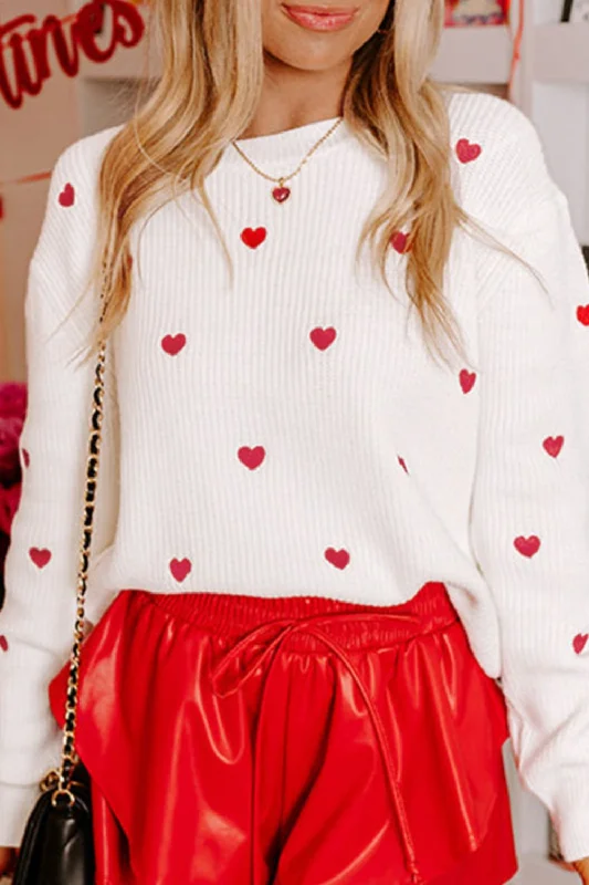 Sweaters stain resistant-Heart Round Neck Long Sleeve Sweater