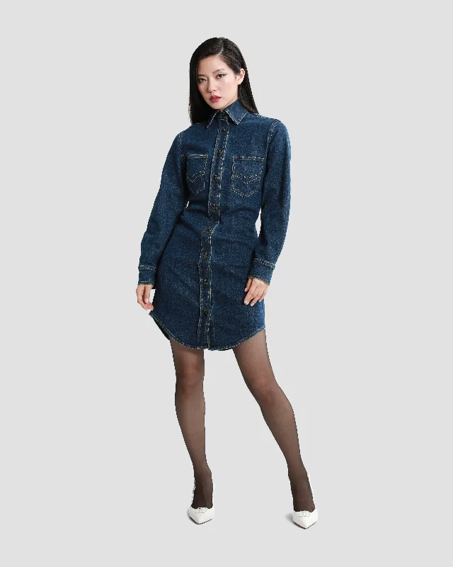 Boho chic dresses-Ferré Embroidered Denim Shirt Dress