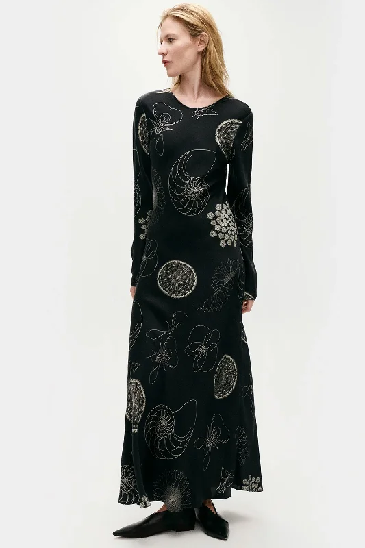 Monochrome sleek dresses-Silk Laundry Full Sleeve Bias Dress Fibonacci Black