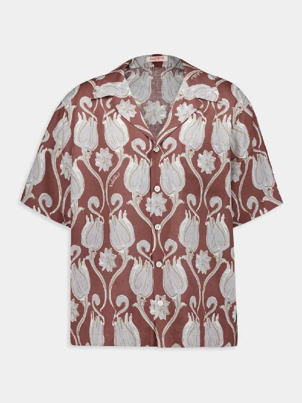 Women's clothing eco-friendly-Tulips Graphic-Print Linen Shirt